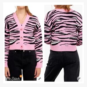 Grey Lab Animal Print Cardigan Pink/Black